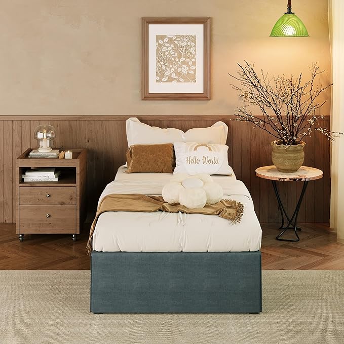 EMODA 14 Inch Twin XL Bed Frames with Cover, Heavy Duty XL Twin Metal Platform Bed Frame No Box Spring Needed, Noise Free, Easy Assembly