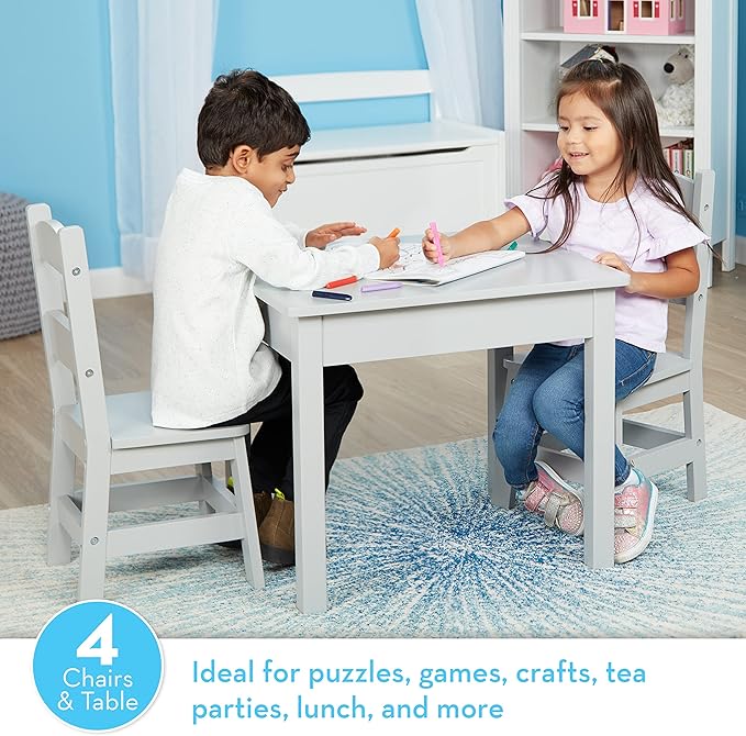 Melissa & Doug Wooden Table & Chairs-Gray Kids Furniture , Grey