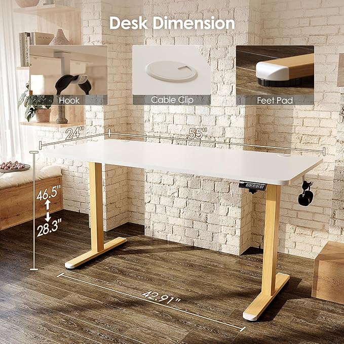 Monomi Electric Standing Desk, 55'' Height Adjustable Ergonomic Home Office Sit Stand Up Desk with Memory Preset Controller, White
