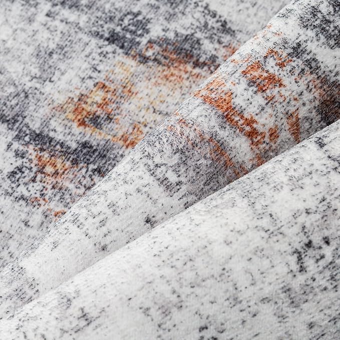 8x10 Washable Area Rug Grey Rust Modern Neutral Abstract Living Room Bedroom Indoor Floor Carpet Low Pile Soft Non-Slip Lightweight Vacuumable Large Throw Rug for Kitchen Dining Room