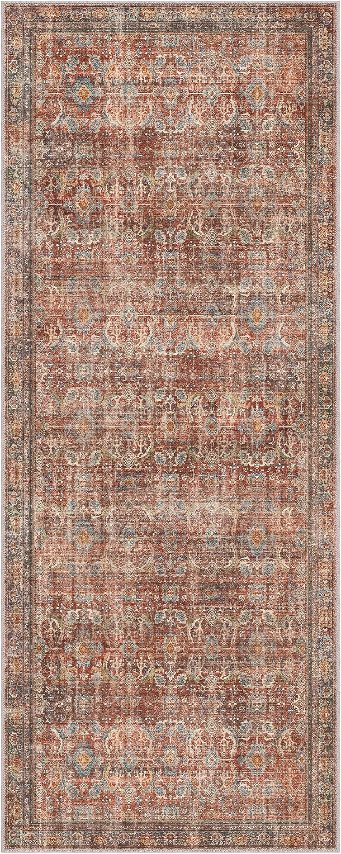 GENIMO 2x5 Runner Rugs for Hallway, Machine Washable Non Slip Vintage Rugs, Low Pile Lightweight Soft Print Rug for enrtyway, Corridor, Home Office, Kitchen, Terracotta Indigo