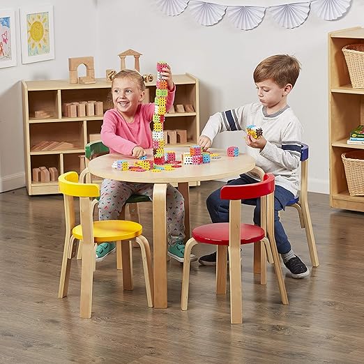 ECR4Kids Bentwood Table and Curved Back Chair Set, Kids Furniture, Assorted, 5-Piece