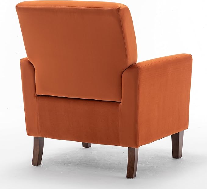 Container Furniture Direct Contemporary Accent Arm Chair with Birch Wood Frame and Velvet Upholstery, Armchair for Office and Living Room Decor, Removable Cushions, Orange