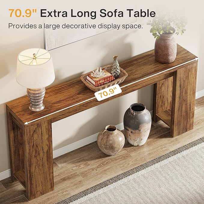 Tribesigns 70.9-Inch Extra Long Console Table, Farmhouse Wood Sofa Table Behind Couch, Narrow Entryway Accent Table for Living Room, Hallway, Entrance, Foyer, Dark Brown