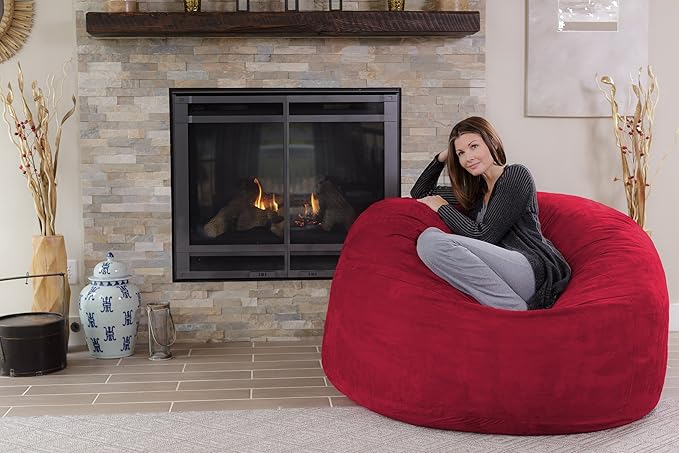 Chill Sack Bean Bag Chair - 5' Giant Memory Foam Lounge Chair with Soft Microfiber Cover – Cozy Furniture for Living Room, Dorm, & Kids' Rooms – Comfortable 5 Ft, Microsuede Lounge Sofa, Cinnabar
