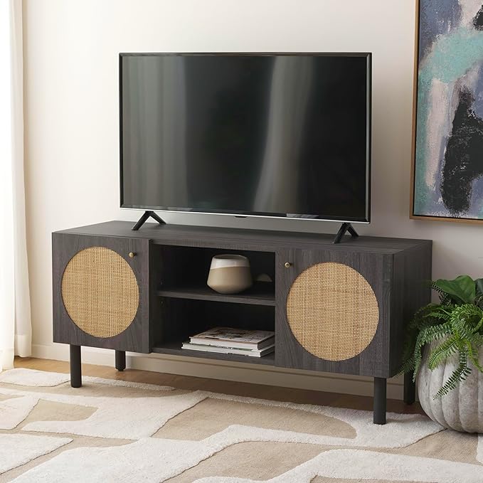 SAFAVIEH Home Collection Ophelia Distressed Black 2-Door 2-Shelf Entertainment Media Stand (Fits up to a 50" Flatscreen TV)