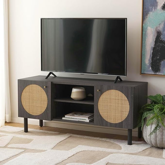SAFAVIEH Home Collection Ophelia Distressed Black 2-Door 2-Shelf Entertainment Media Stand (Fits up to a 50" Flatscreen TV)