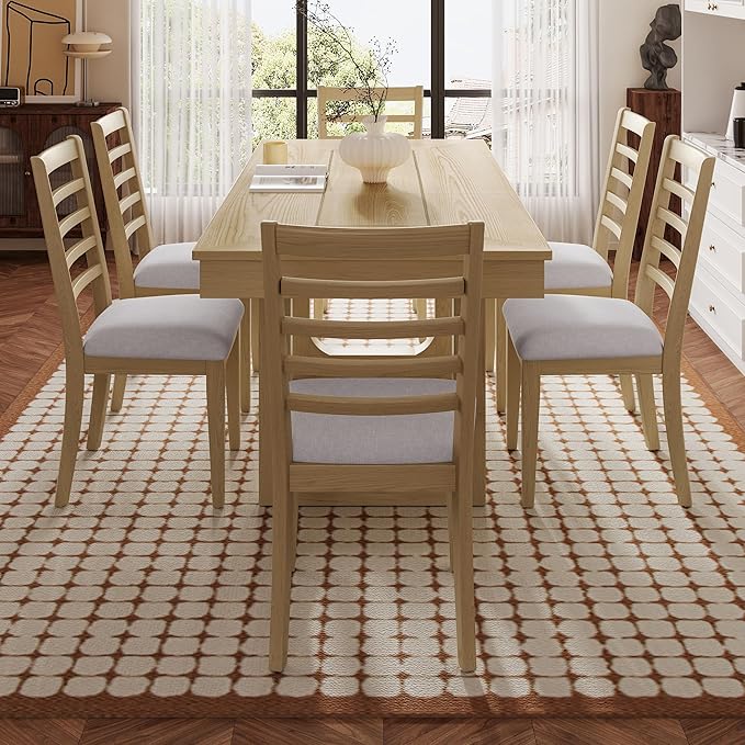 Merax 7 Piece Extendable Wooden Dining Table Set, Farmhouse Extendable with 18" Move Leaf, 78" Rustic and 6 Upholstered Chairs for Kitchen Room, Natural