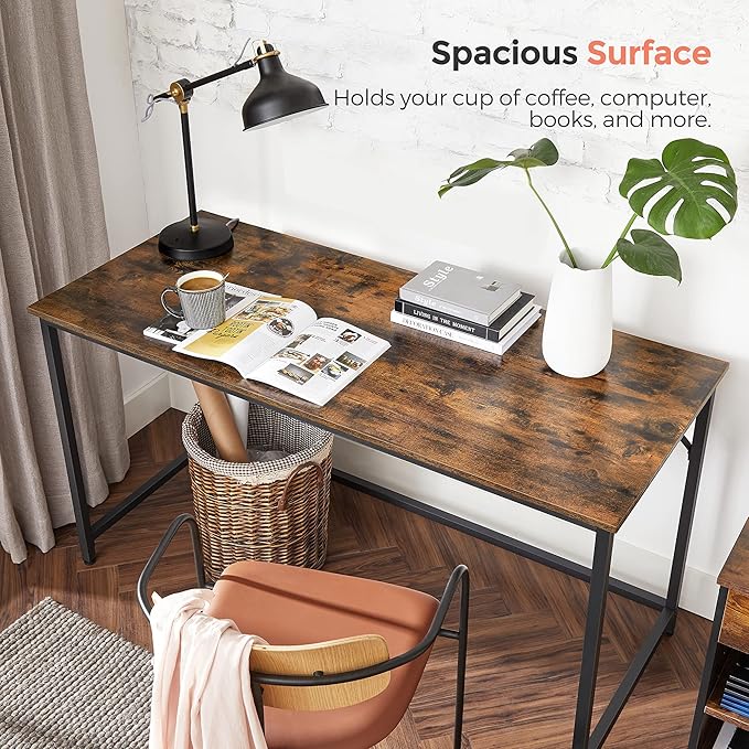 VASAGLE Computer Desk, Office Work Desk, 23.6 x 53.1 x 29.9 Inches, for Study, Bedroom, Home Office, Living Room, Rustic Brown and Ink Black ULWD043B01