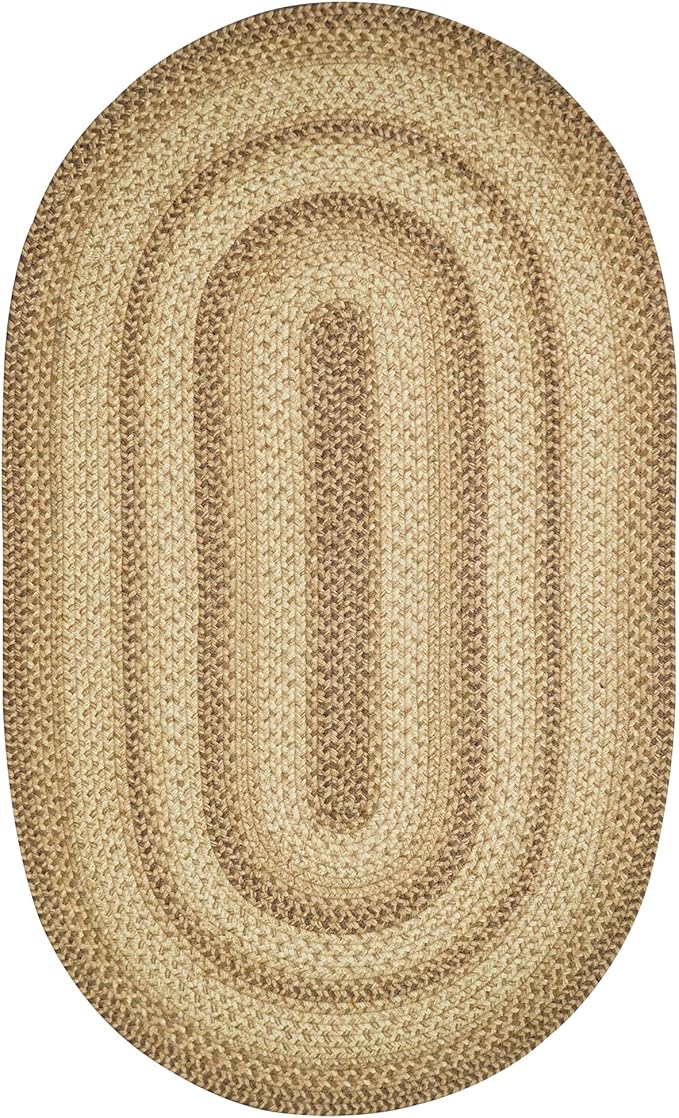 Cookie Dough Brown Oval Braided Rug, 2x3' - Handmade with Jute, Warm Country Farmhouse Decor, Perfect for Bathrooms and Entryways - Reversible and Easy to Clean