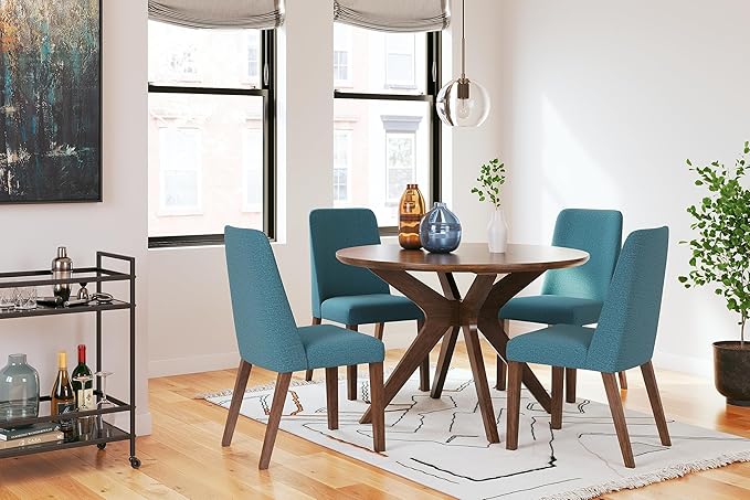 Signature Design by Ashley Lyncott Contemporary Dining Room Upholstered Side Chair with Foam Cushion, 2 Count, Blue & Brown