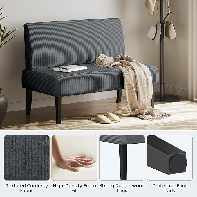 Yaheetech Small Mini Sofa Couch Armless Loveseat Futon for Bedroom, Corduroy Fabric & Easy Assembly, for Small Spaces Living Room,Dorm,Office,Apartment, Dark Grey