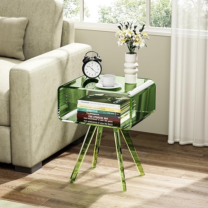 Acrylic Side Table, Acrylic Nightstand Bedside Table for Bedroom (Green, 16.1'' x 11.8'' x 19.7'')