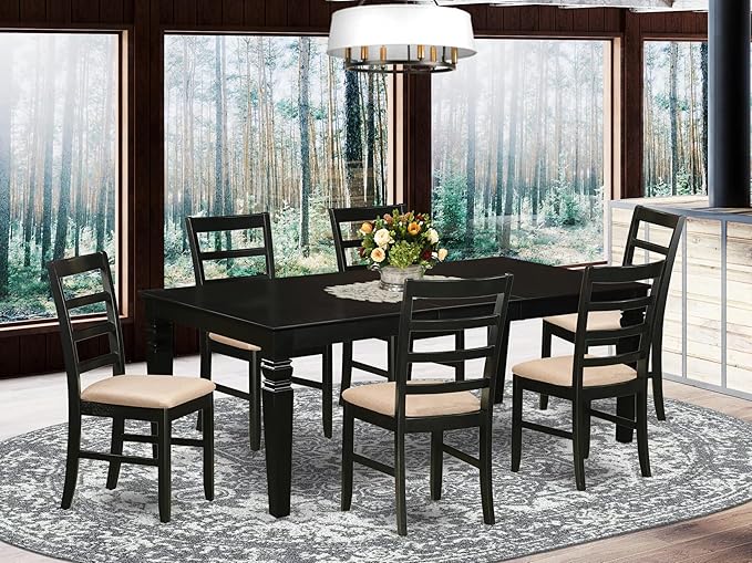 East West Furniture LGPF7-BLK-C 7 Piece Kitchen Table Set Consist of a Rectangle Dining Table with Butterfly Leaf and 6 Linen Fabric Upholstered Dining Chairs, 42x84 Inch, Black