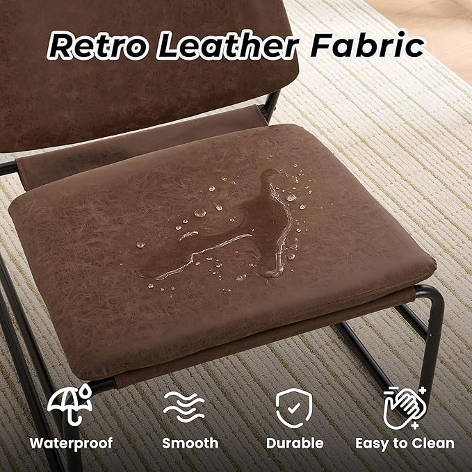 Modern Accent Chair Comfy Living Room Chair Armless Sling Accent Chairs Upholstered Side Sitting Chairs with Metal Frame for Office Reception Reading Bedroom Waiting Room, Brown