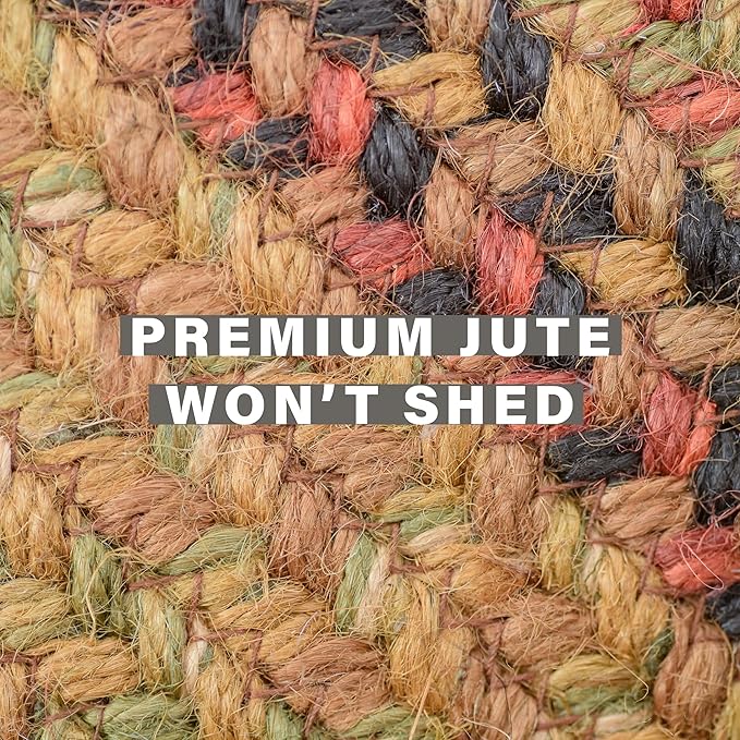 Homespice Gingerbread Jute Braided Rug 27x45in Oval Brown-Red-Black Natural Jute Rug. Uses- Indoor Entryway, Kitchen Rug, Bedroom Doorway Reversible, Rustic, Country, Primitive, Farmhouse Decor