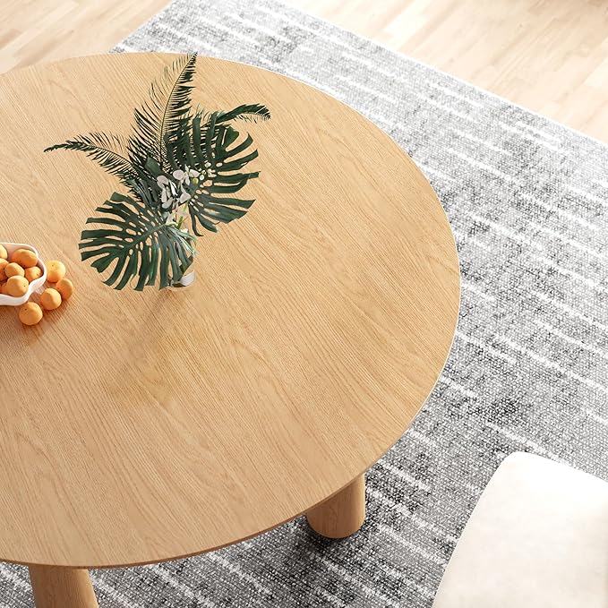 Casaphoria 52" Round Dining Table, Kitchen Table for 6 with Arc-Shaped Edge Top and Cylindrical Legs, Easy Assembly for Living Room, Dining Room, Oak