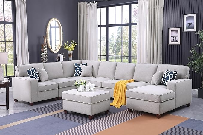 Leio Sectional Modular Sofa with Ottoman for Living Room, Apartment, Bedroom, Office, Dorm