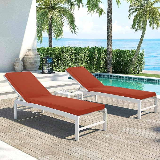 Chaise Lounge Cushions Outdoor Set of 2 - Waterproof and Fade Resistant Sun Lounger Replacement Cushions - Patio Lounger Pads with Removable Cover for Pool, Deck, 72 x 21 x 3 Inch, Rust