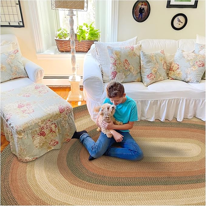 Russet Multi Color Jute Braided Oval Rug, 4x6' - Warm Country Decor, Perfect for Bedrooms, Kitchens and Large Entryways - Pet Friendly, Reversible and Easy to Clean