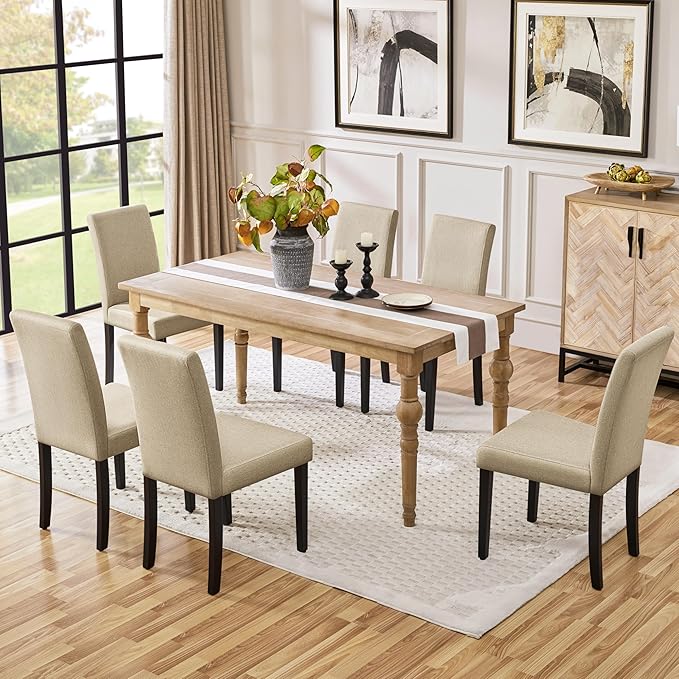 Yaheetech Dining Chairs Set of 4 Fabric Parson Upholstered Kitchen Chairs with Padded Seat and Solid Wood Legs for Dining Room/Restaurant, Armless Design, Khaki