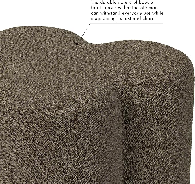 HomePop Upholstered Clover Shaped Ottoman (No Lid, Seat Only) Home Décor | Foot Rest Pouf – Dark Brown Boucle