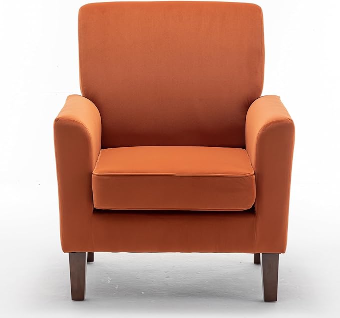 Container Furniture Direct Contemporary Accent Arm Chair with Birch Wood Frame and Velvet Upholstery, Armchair for Office and Living Room Decor, Removable Cushions, Orange