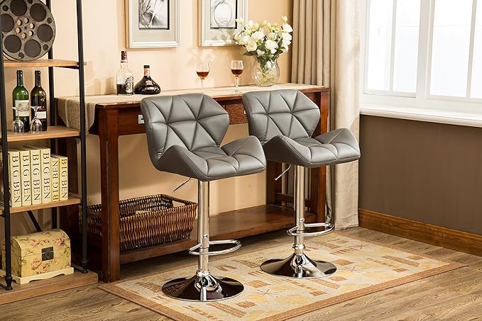 Roundhill Furniture Glasgow Contemporary Tufted Adjustable Height Hydraulic Grey Bar Stools, Set of 2,