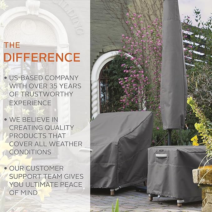 Classic Accessories Ravenna Water-Resistant 88 Inch Rectangular/Oval Patio Table & Chair Set Cover, Medium, Taupe, brown, Outdoor Table Cover