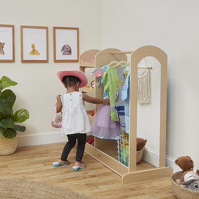 ECR4Kids Dress Up Center with Mirrors, Costume Organizer, Natural