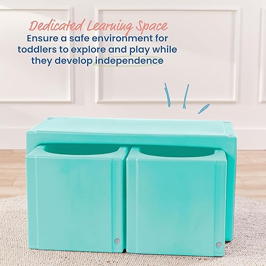 ECR4Kids Tri-Me Table and Cube Chair Set, Multipurpose Furniture, Aqua, 3-Piece
