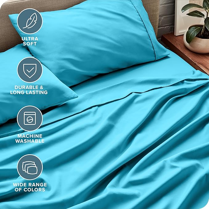 Bare Home Full Sheet Set - Luxury 1800 Ultra-Soft Microfiber Full Bed Sheets - Double Brushed - Deep Pockets - Easy Fit - 4 Piece Set - Bedding Sheets & Pillowcases (Full, Aqua)