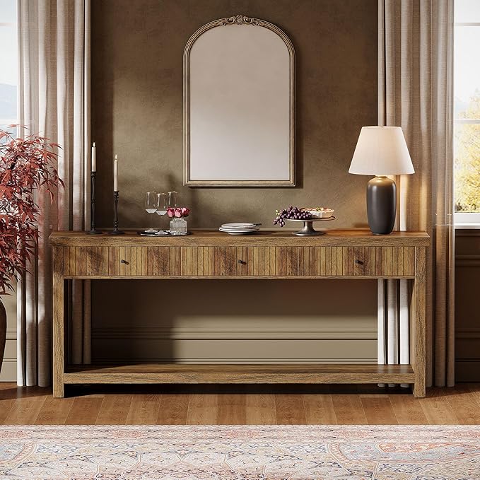Tribesigns 70.9 inch Console Table with 3 Drawers, Extra Long Entryway Table, Wood Sofa Table Oak Furniture with Open Storage Shelves Wooden Couch Table Foyer Tables for Living Room Hallway Entrance