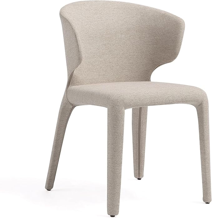 Manhattan Comfort Conrad Mid Century Modern Dining Chairs Woven Tweed Upholstered Kitchen Furniture with Contoured Back, Foam Padding & Metal Legs, Set of 4, Wheat