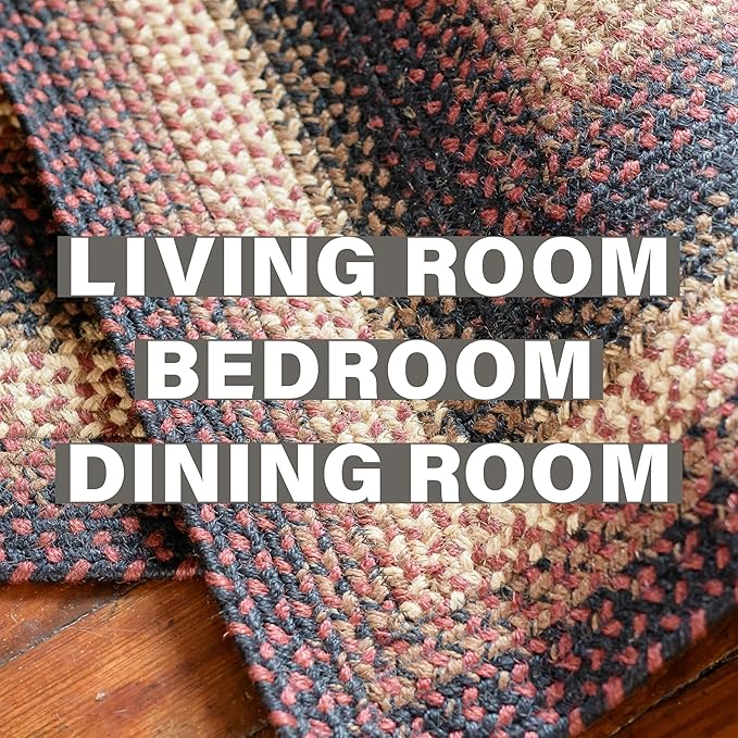 Homespice Prescott Braided Jute Oval Area Rugs 8x10' - Primitive Country Rugs for Living Room and Living Room