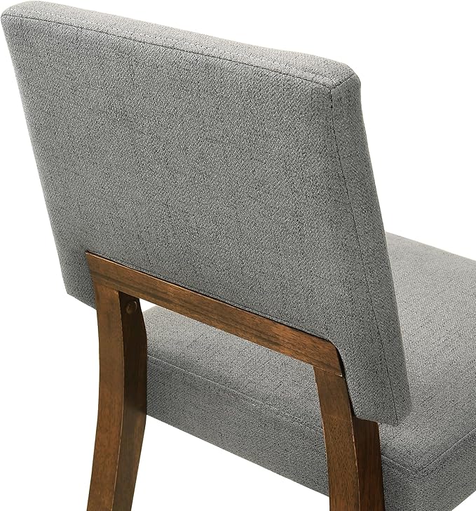 Armen Living Channell Mid Century Modern 6 Piece Walnut Wood Dining Table Set with Bench in Charcoal Fabric
