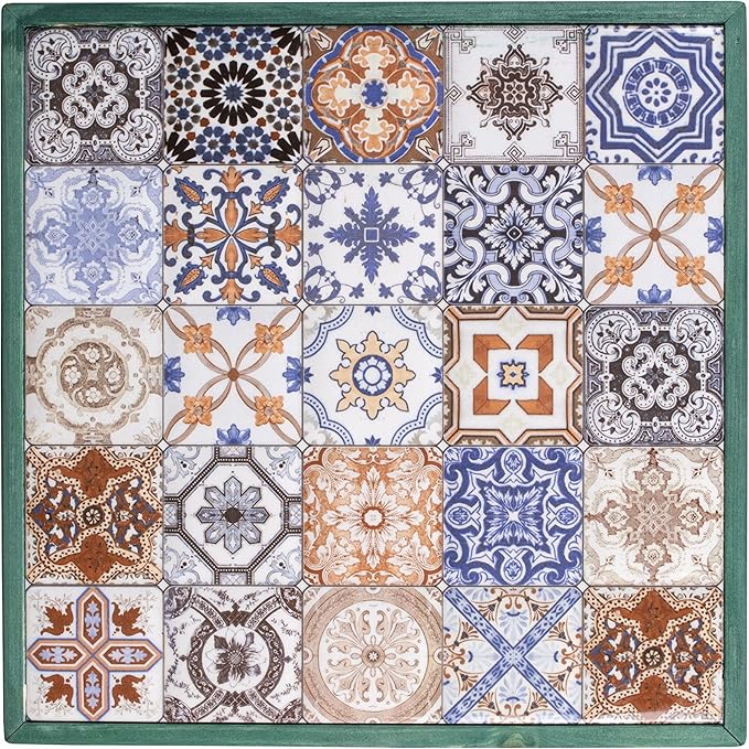 Comfyt Coffee Table, Side Table, End Table, Nightstand Nesting Table Plant Stand Bedside Table Accent Table Home Essentials Wood Tiled Top Rustic Table Ceramic Tiles Mexican Tile Table