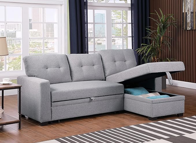 Devion Furniture Maison 4-in-1 Convertible L Shaped Couch with Pull Out Bed and Storage, Sectional Sleeper Sofa with Reversible Chaise for Living Room, Apartment, Bedroom, Office
