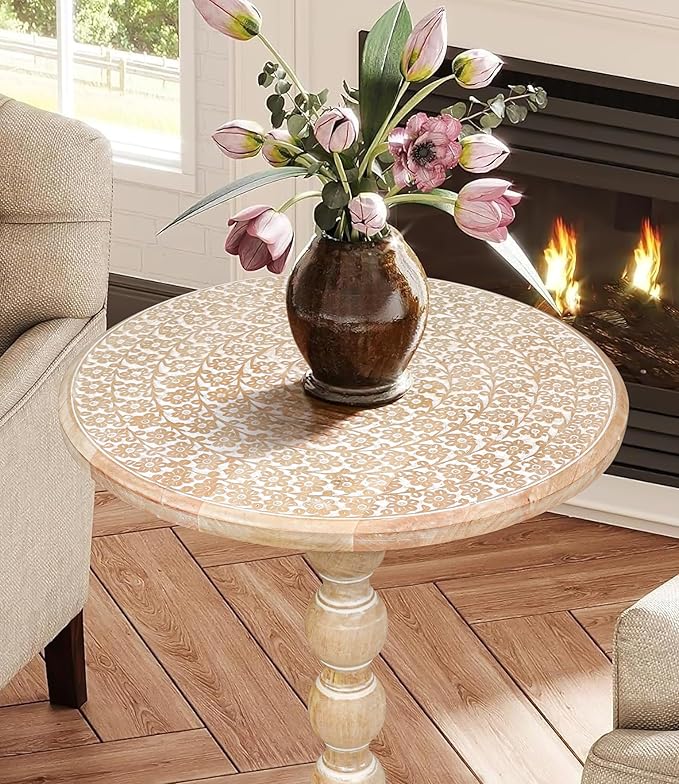 End Tables for Living Room– SideTables for Small Spaces, Modern Accent Nightstand with Hand-Carved Top & Solid Wood Tables for Living Room, Bedroom, Office – Scorch Burnt Finish_18x22 White wash