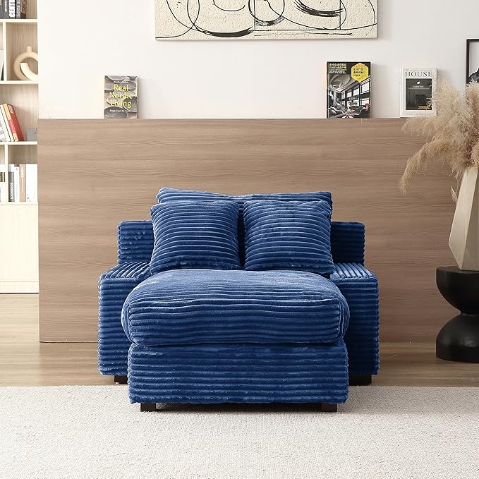 48.8" W Oversized Chaise Daybed Lounge Sleeper Chair Bed for Living Room Reading Bedroom, Indoor Cloud Chaise Sofabed Plush Corduroy Upholstered Sleeper Couch W/3 Pillows for Home/Apartment