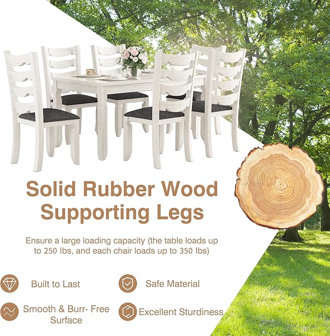 Solid Wood Dining Chair Set of 4, Kitchen Dining Room Chair with Upholstered Cushion & Wooden Legs, Modern Wood Side Chairs for for Kitchen, Washed Gray