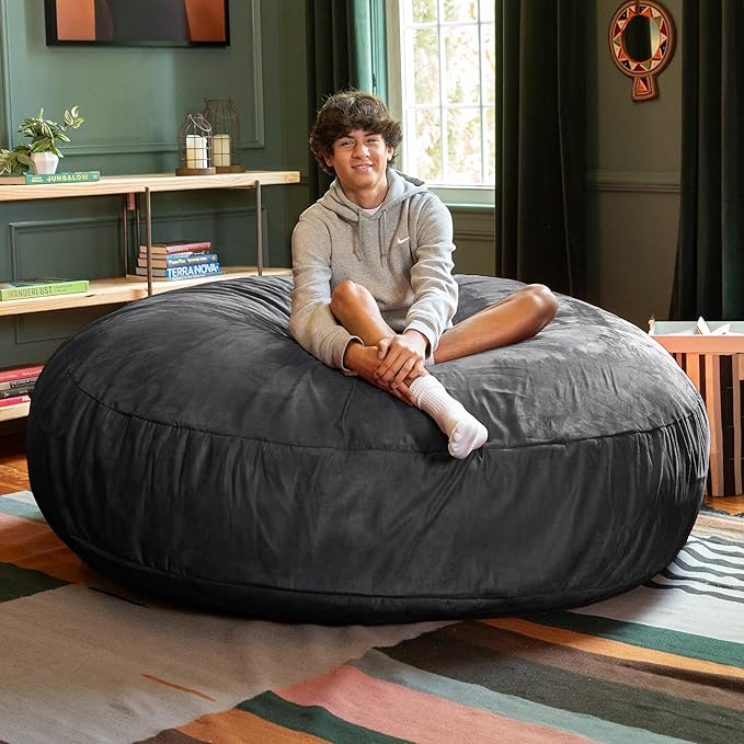 Jaxx 6 Foot Cocoon - 2-in-1 Convertible Bean Bag Bed & Large Bean Bag Chair for Adults, Black