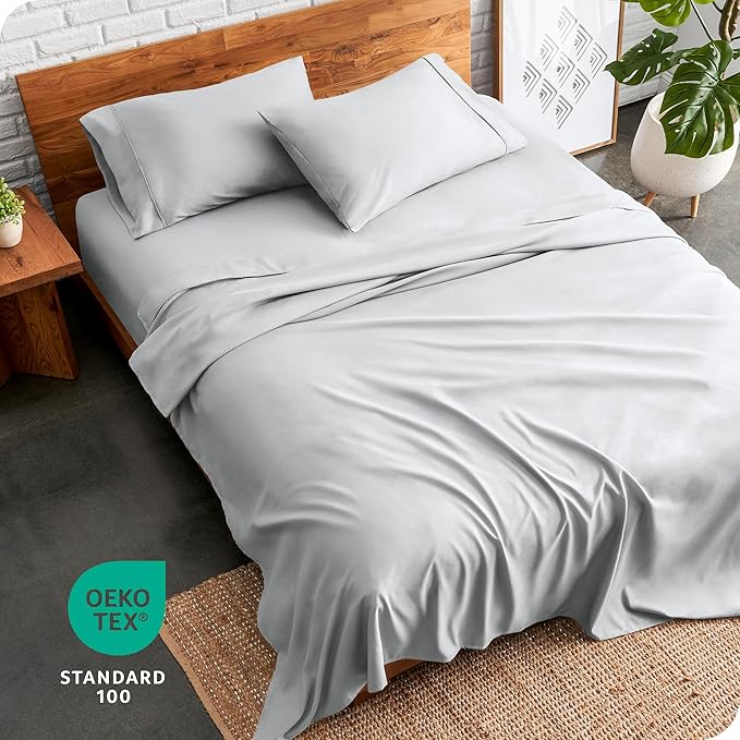 Bare Home Split Head Flex King Sheet Set - 1800 Ultra-Soft Microfiber Bed Sheets - Double Brushed - Deep Pockets - Easy Fit - 4 Piece Set - FlexTop Bedding Sheets (Split Head Flex King, French Grey)