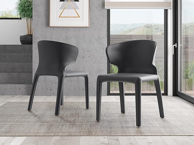Manhattan Comfort Conrad Mid Century Modern Dining Chairs Woven Tweed Upholstered Kitchen Furniture with Contoured Back, Foam Padding & Metal Legs, Set of 2, Grey
