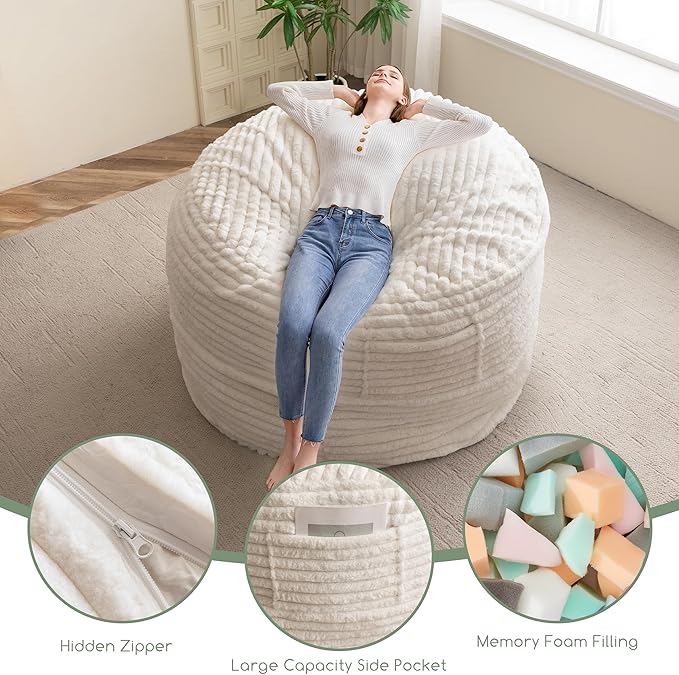 Giant Bean Bag Chair Bed for Adults, Convertible Beanbag Folds from Lazy Chair to Floor Mattress Bed with Machine Washable Cover, Large Floor Sofa Couch with High-Density Foam Filling