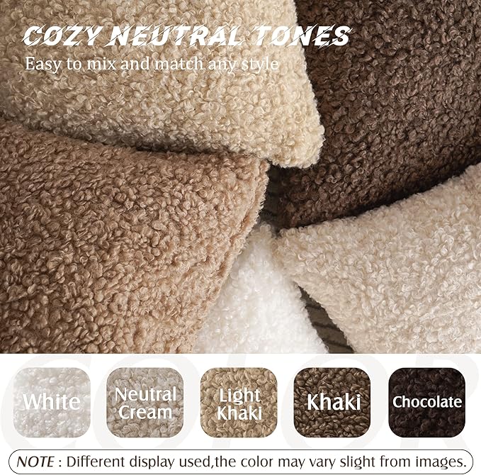 Foindtower 2 Pieces 20x20 Inch Khaki, Faux Fur Throw Pillow Cover Accent Sherpa Pillow Fuzzy Soft Pillowcases Sheepskin Decorative Fleece Cushion Case for Bed Couch Living Room