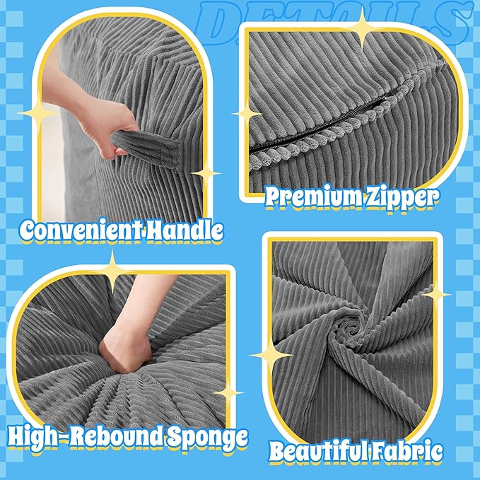 HABUTWAY 6FT Bean Bag Chair,Giant Bean Bag Chairs for Adults,Big Bean Bags with Memory Foam Filled, Large Beanbag Chairs with Soft Corduroy Cover-Grey