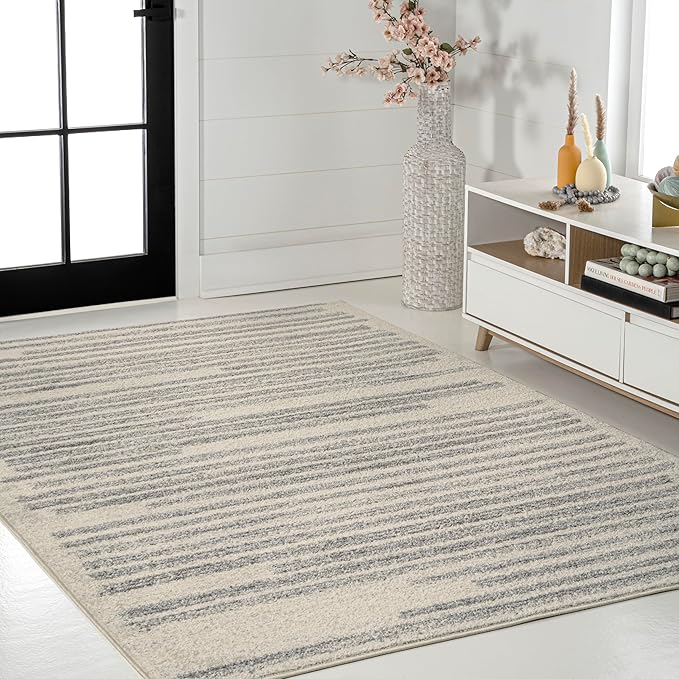 JONATHAN Y Khalil Modern Berber Stripe Cream/Gray Indoor Area Rug, 3x5, Contemporary, Bohemian, Easy-Cleaning for Living Room, Bedroom, Kitchen, Pet Friendly, Non-Shedding (MOH207C-3)