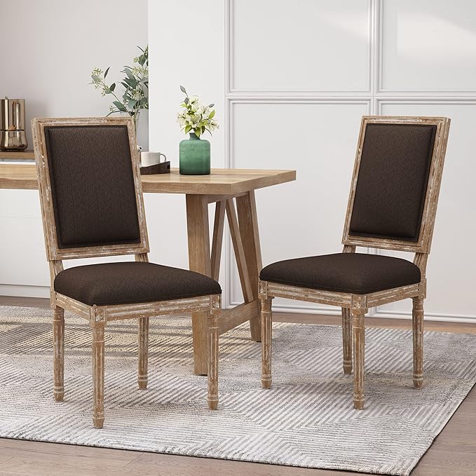 Christopher Knight Home Regina French Country Dining Chairs Set of 2, Wooden Dining Room Chair, High Back Kitchen Side Chair, Fabric Upholstered Armless Extra Seat, Brown and Natural