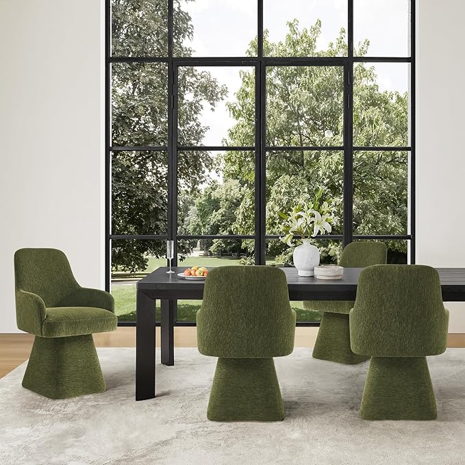 Swivel Dining Chairs Set of 2, Mid Century Modern Chairs Fabric Upholstered Armchair with Armrest & Ergonomic Backrest for Dining Room, Kitchen, Bedroom, Living Room, Green, 2 Boxs
